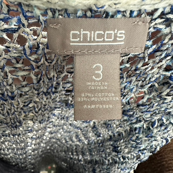 Chicos Open Knit Cardigan Sweater Topper Artsy Boho Tunic Length Size 3 = XL - Picture 10 of 10